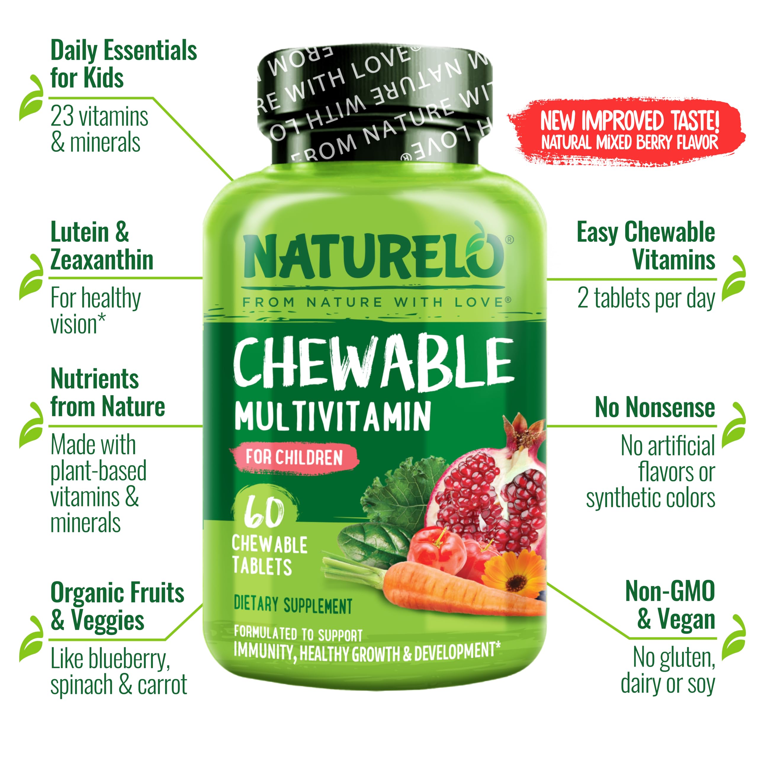 NATURELO frutas orgánicas y verduras en la mezcla, apoyo a la dieta diaria