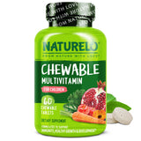 NATURELO multivitamínico masticable para niños, botella con sabor a frutos rojos facilita la toma diaria