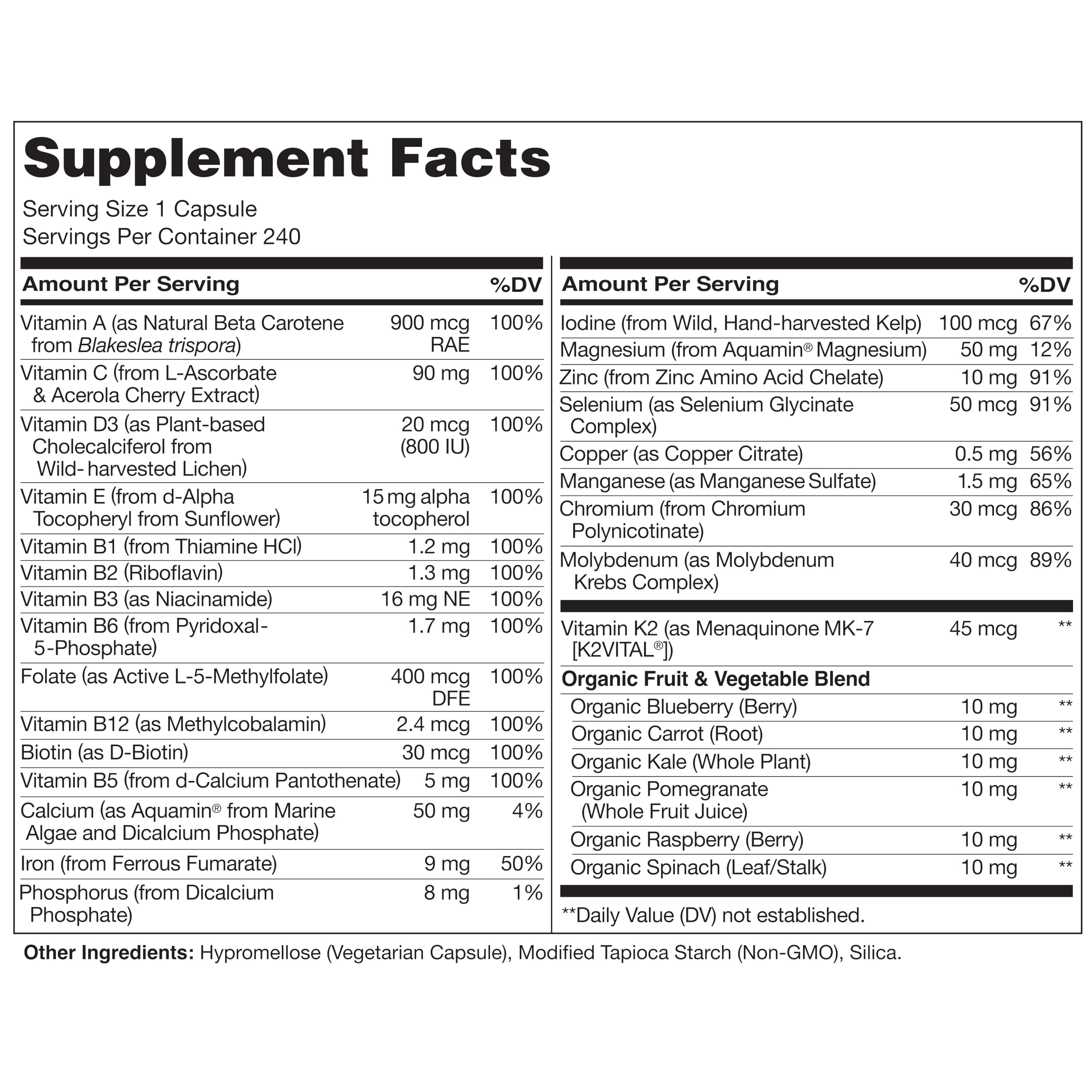 Naturelo One Daily Multivitamin para mujeres, B12 metilcobalamina para energía diaria