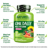 NATURELO One Daily Multivitamin para mujeres, cápsulas, soporte nutricional de plantas.