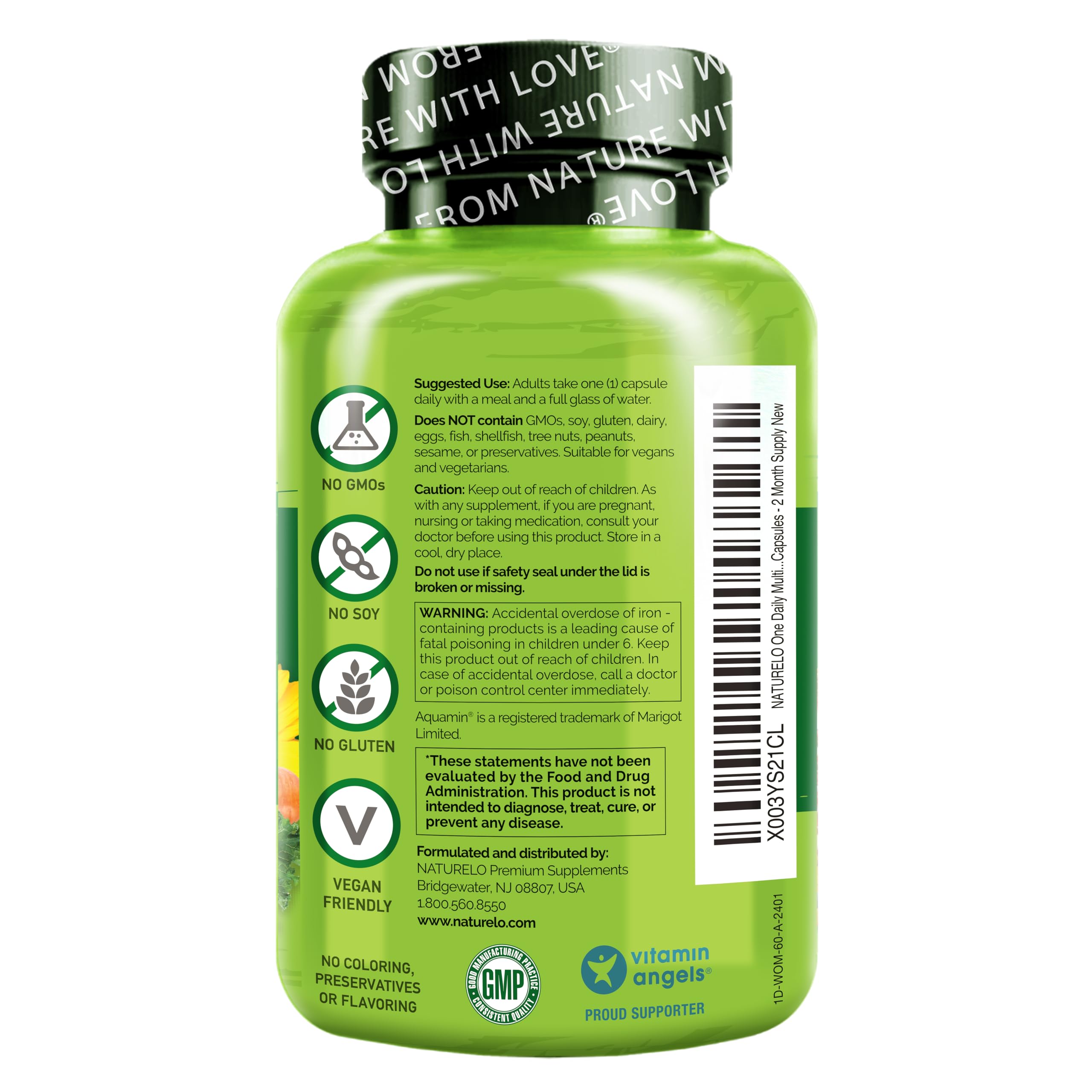 NATURELO One Daily Multivitamin para mujeres, botella fabricada en EE. UU.