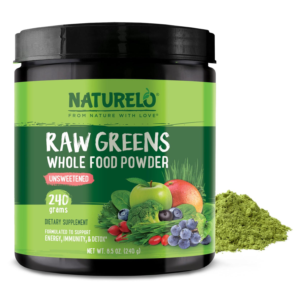 NATURELO Polvo de Verdes Crudos, polvo verde para energía diaria.