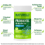 Naturelo probióticos 50 mil millones CFU en cápsulas para bienestar intestinal.