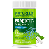 Naturelo Probióticos: botella de cápsulas para salud digestiva diaria.