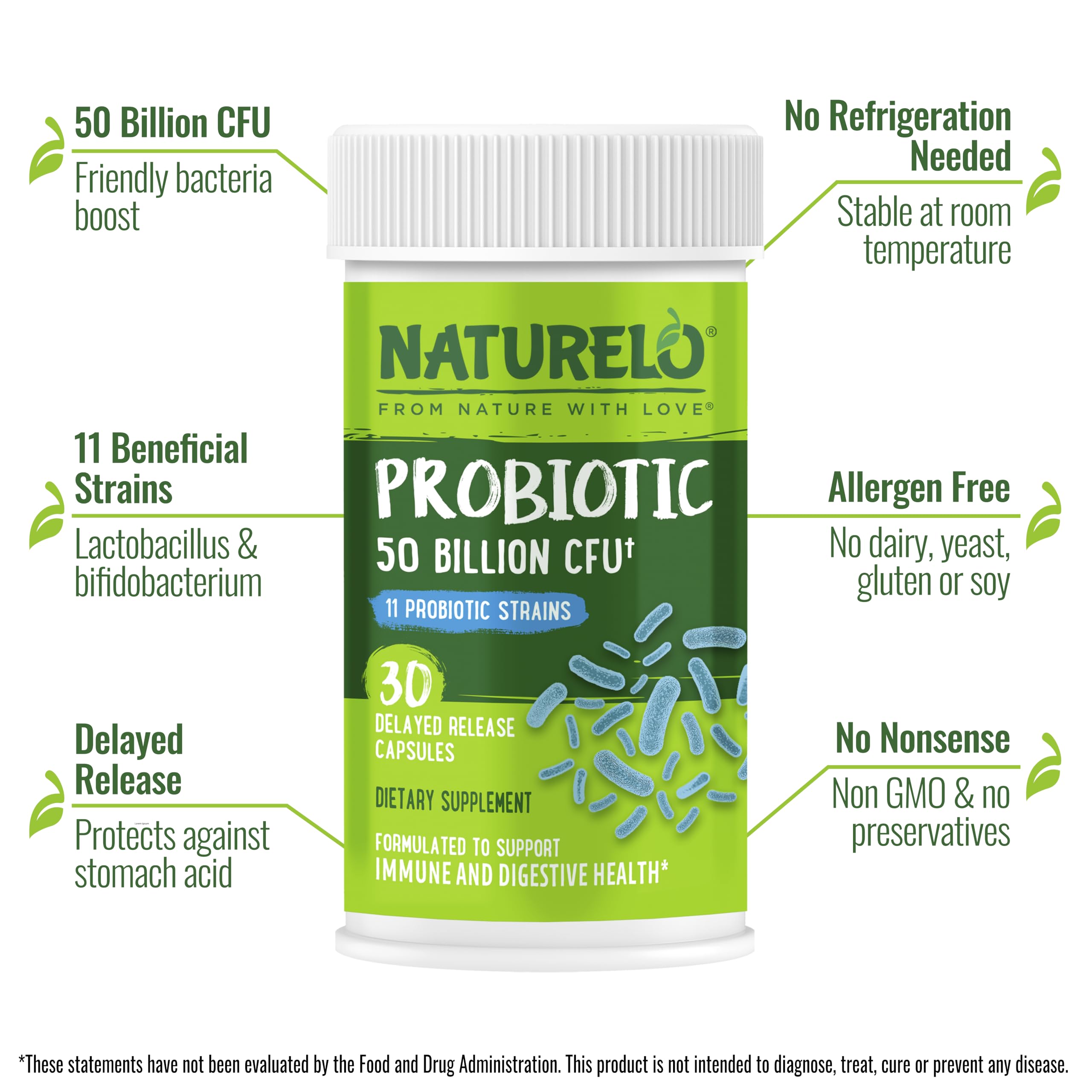 Naturelo Probióticos: etiqueta del producto con 11 cepas beneficiosas.