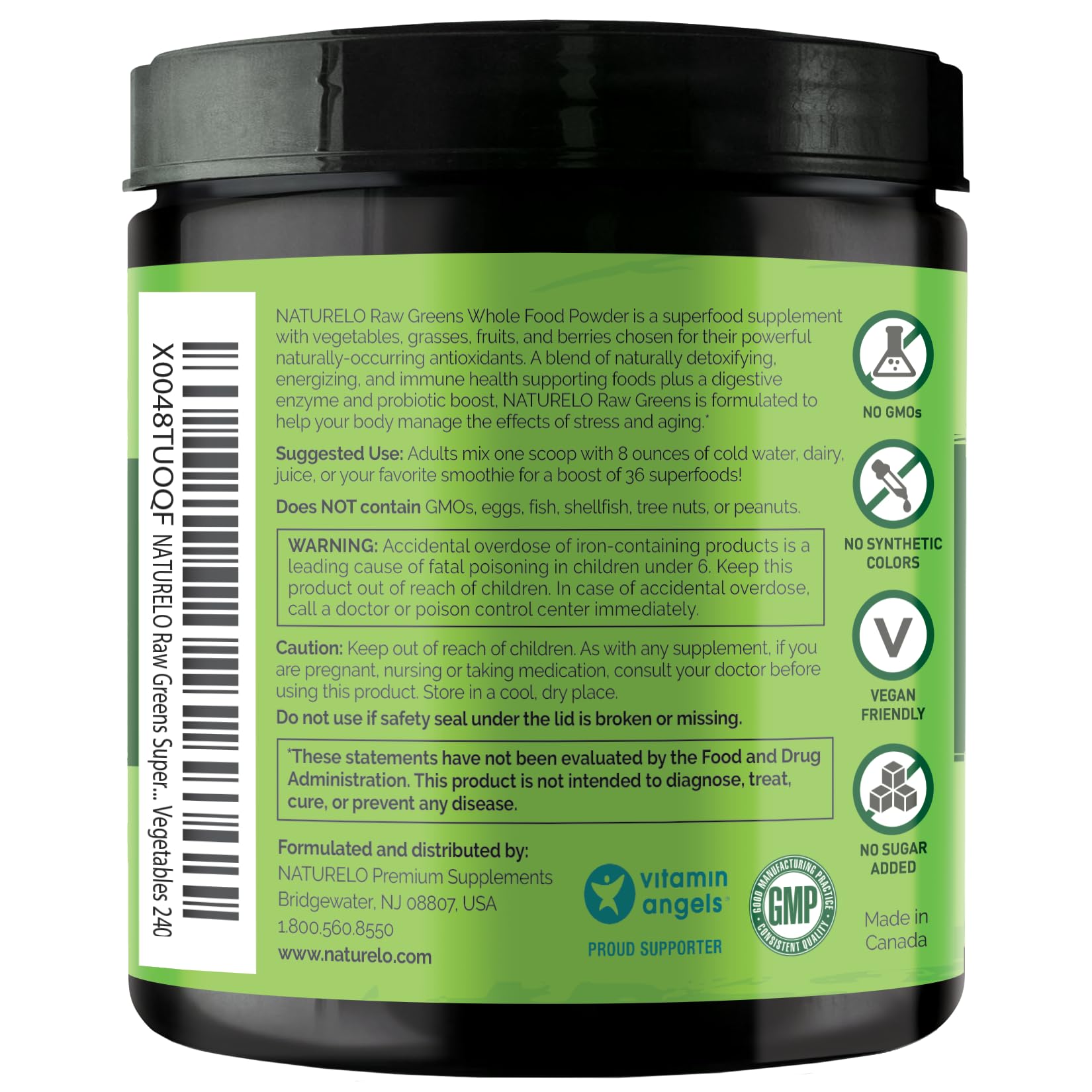 NATURELO Raw Greens con mezcla de frutas, ideal para batidos nutritivos