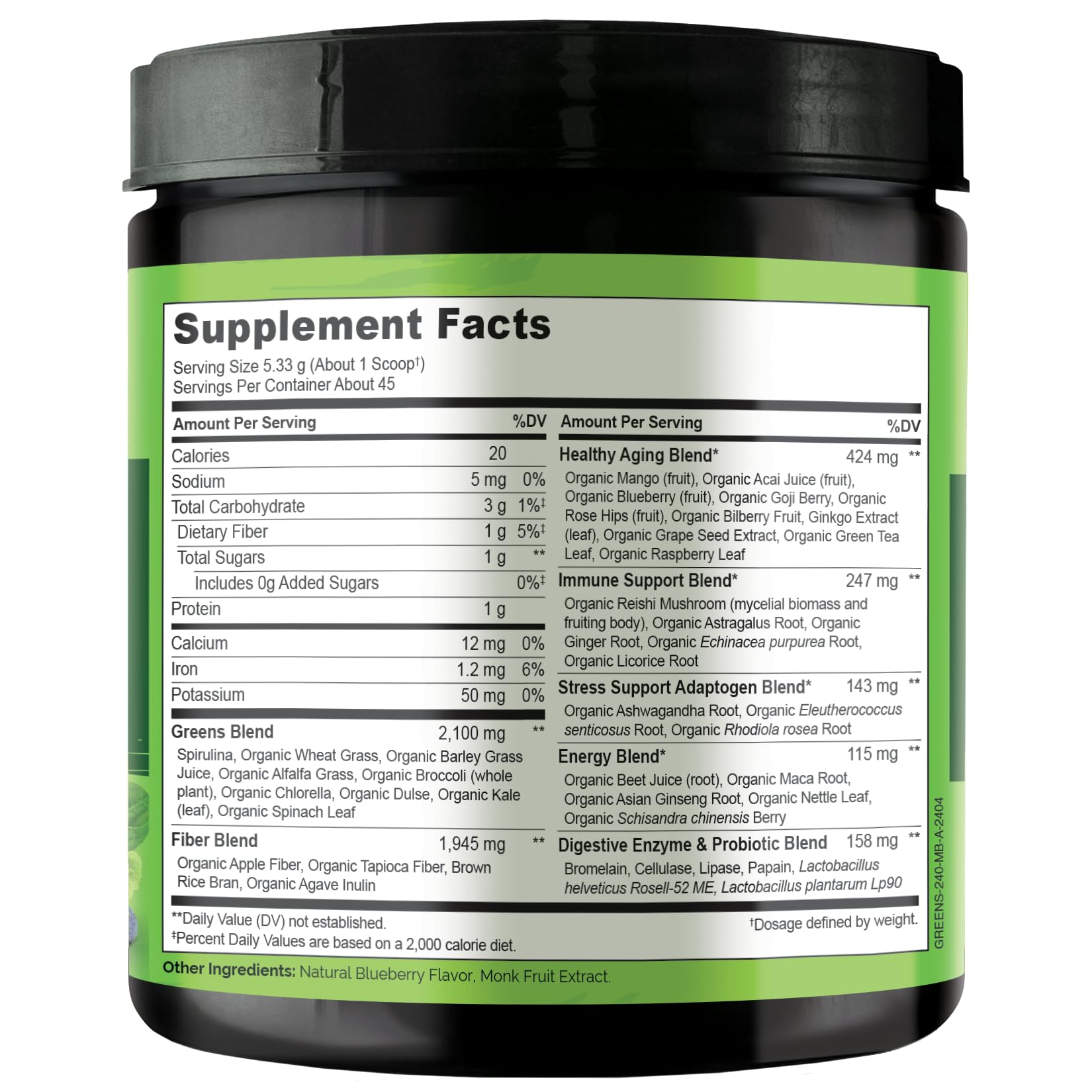 NATURELO Raw Greens servido en vaso para batido, snack saludable en movimiento