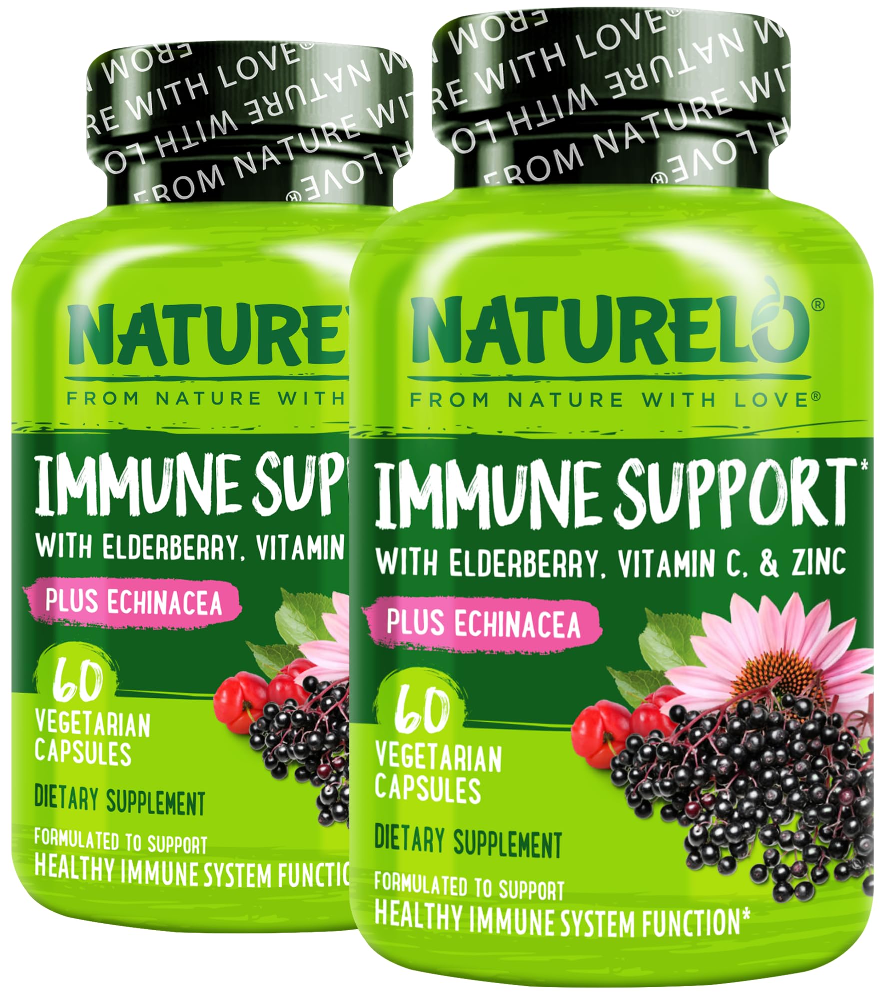 NATURELO Immune Support, botella, apoyo diario al sistema inmunitario.