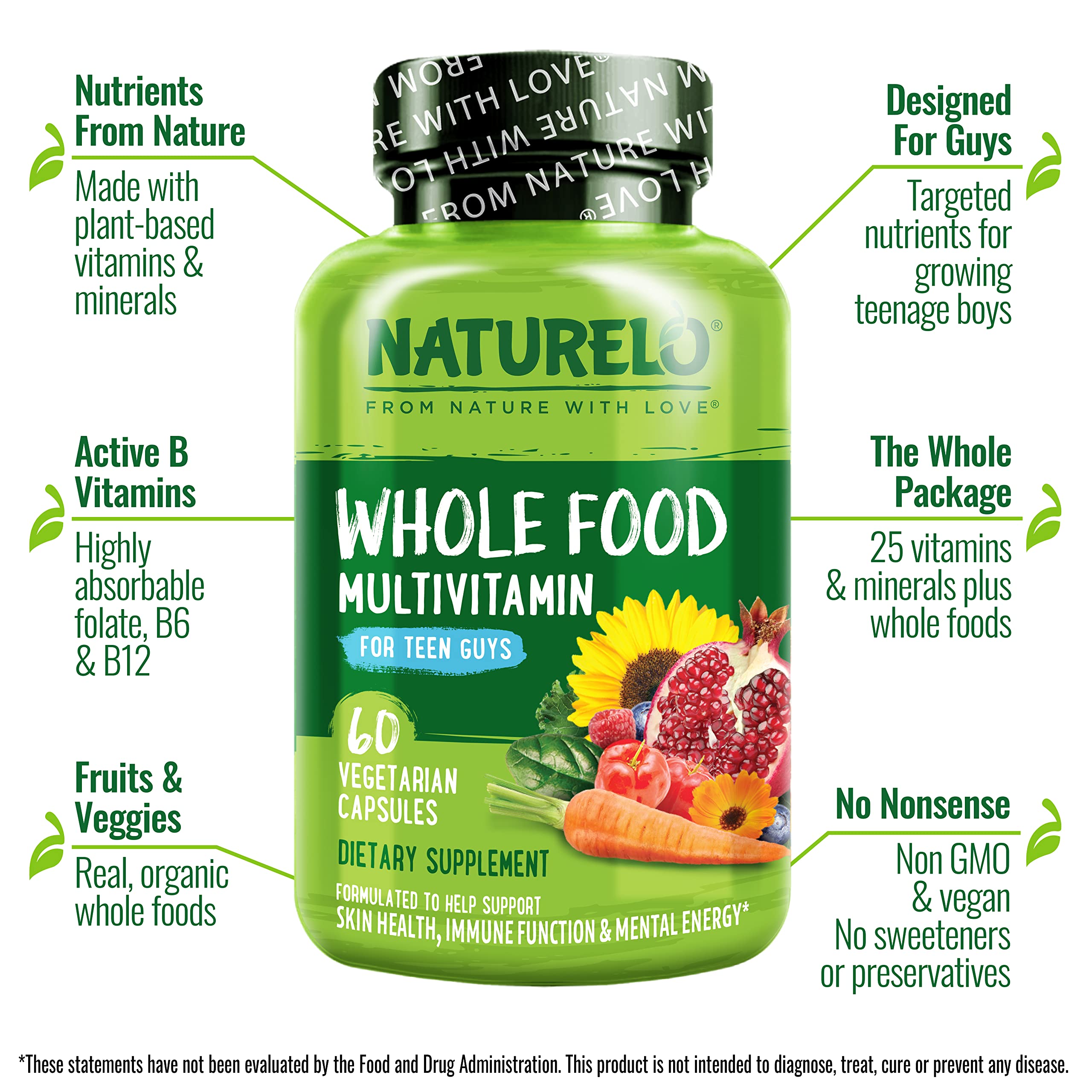 Naturelo Teen Multivitamin: ingredientes basados en plantas para nutrición integral.