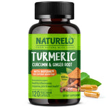 NATURELO Turmeric Curcumin muestra la botella para movilidad diaria.