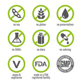 NATURELO B12 sin colorantes, gluten y soja, apto para veganos.