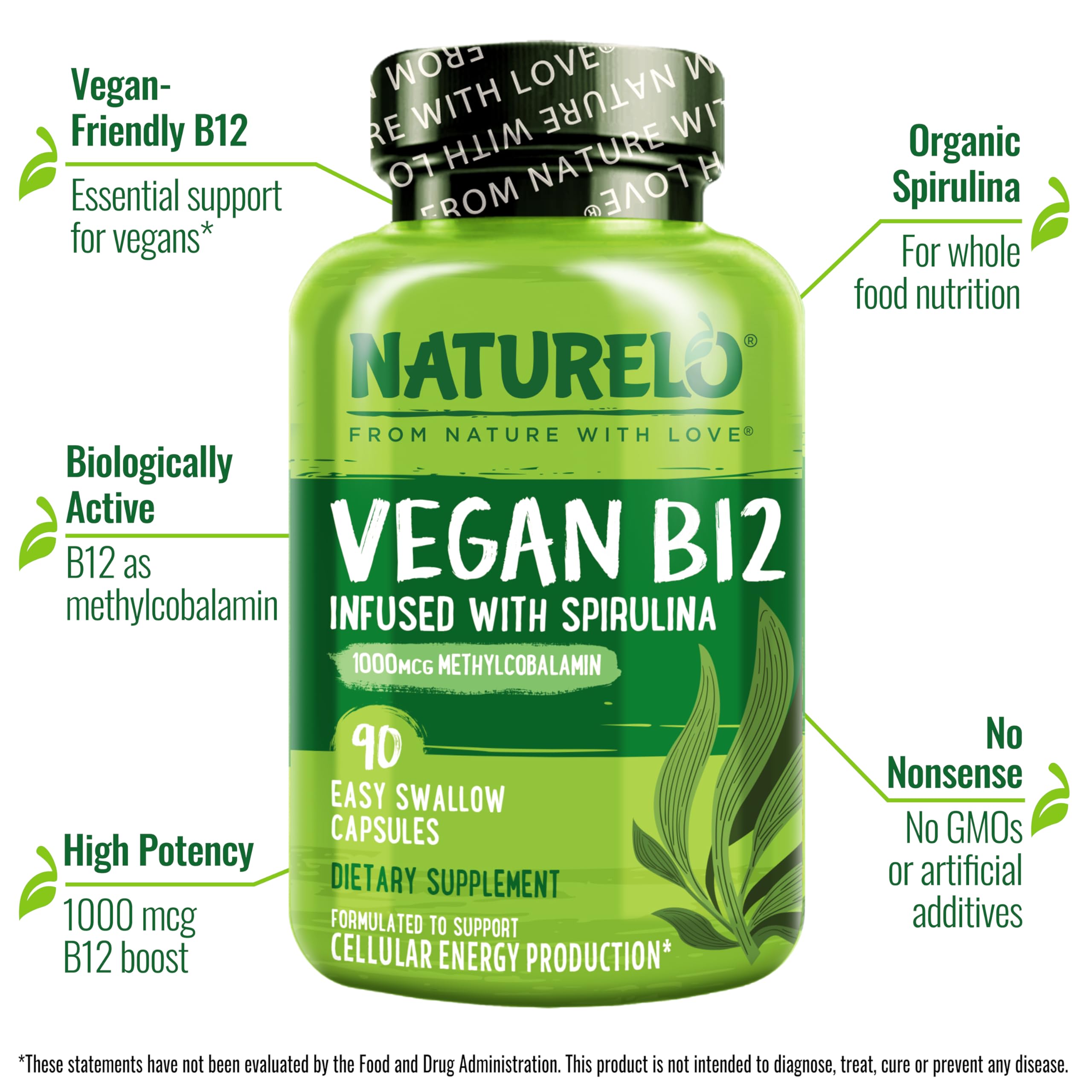 NATURELO B12 cápsulas visibles en primer plano para apoyo al sistema nervioso.