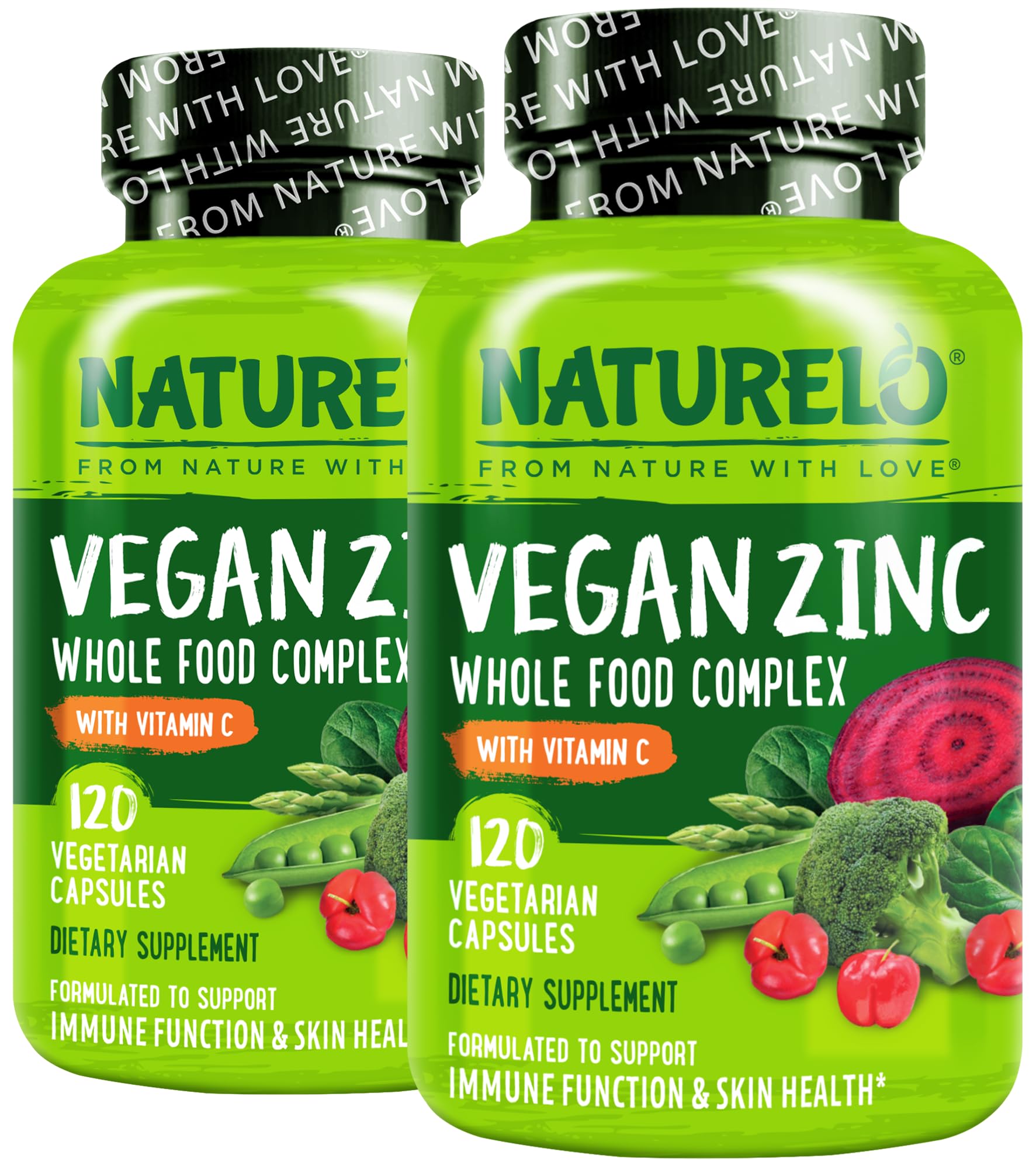 NATURELO Zinc Vegano, frasco-frente: posible apoyo inmunológico diario con zinc y vitamina C.