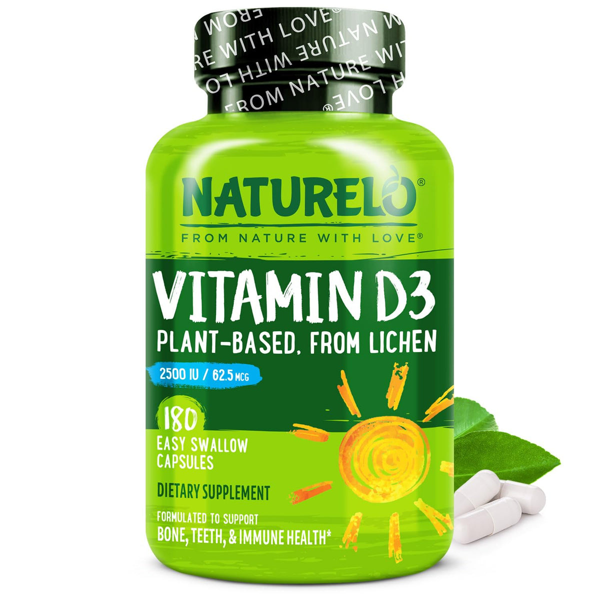 Naturelo Vitamina D 2500 UI cápsulas derivadas de liquen para uso diario