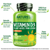 Naturelo Vitamina D 5000 IU etiqueta clara que resalta origen vegano y pureza