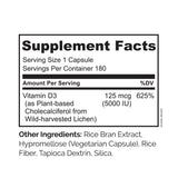Naturelo Vitamina D 5000 IU frasco de vidrio con 180 cápsulas para uso diario