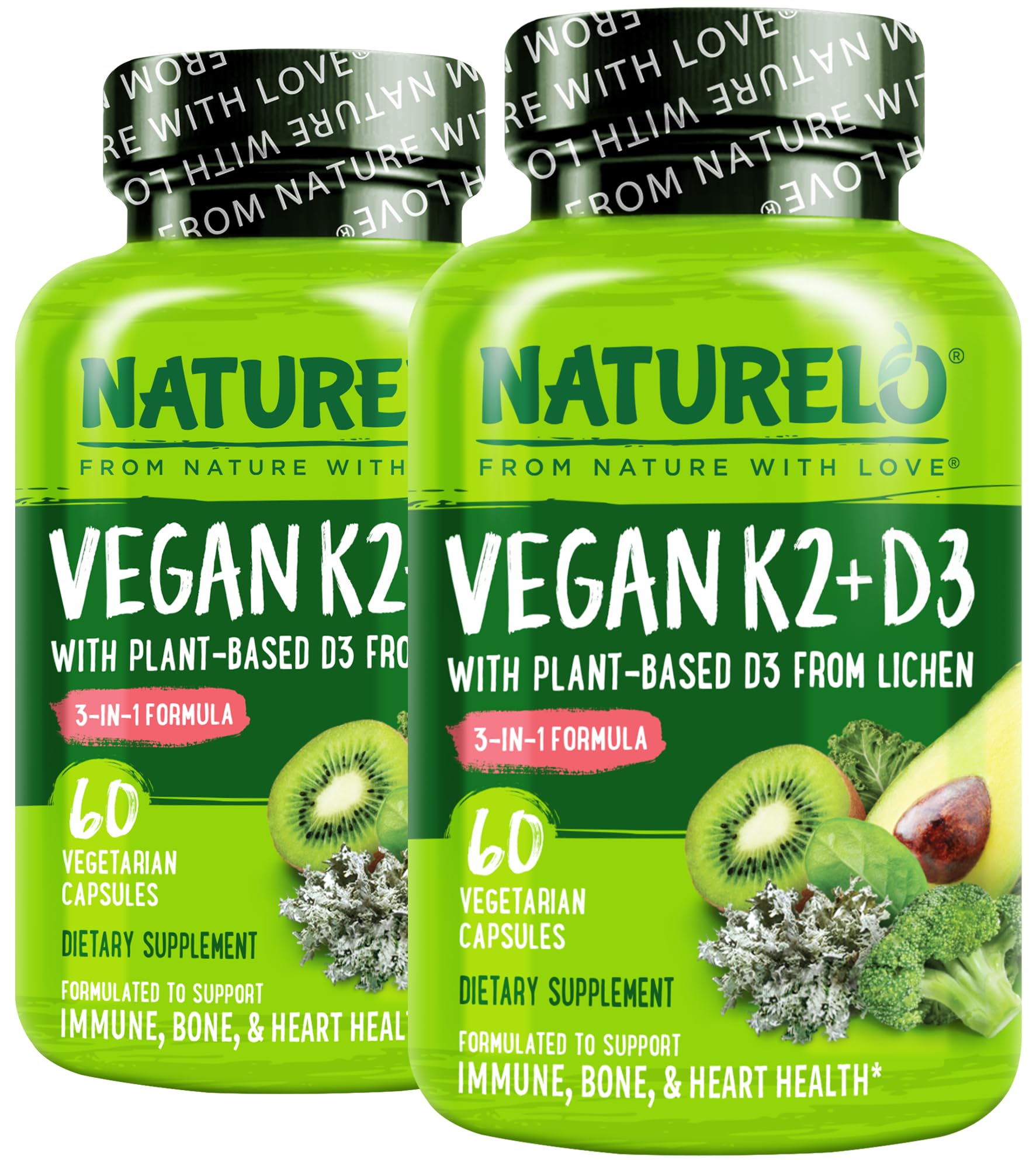 Naturelo Vitamina D3 K2 en botella con fuente vegetal para uso diario