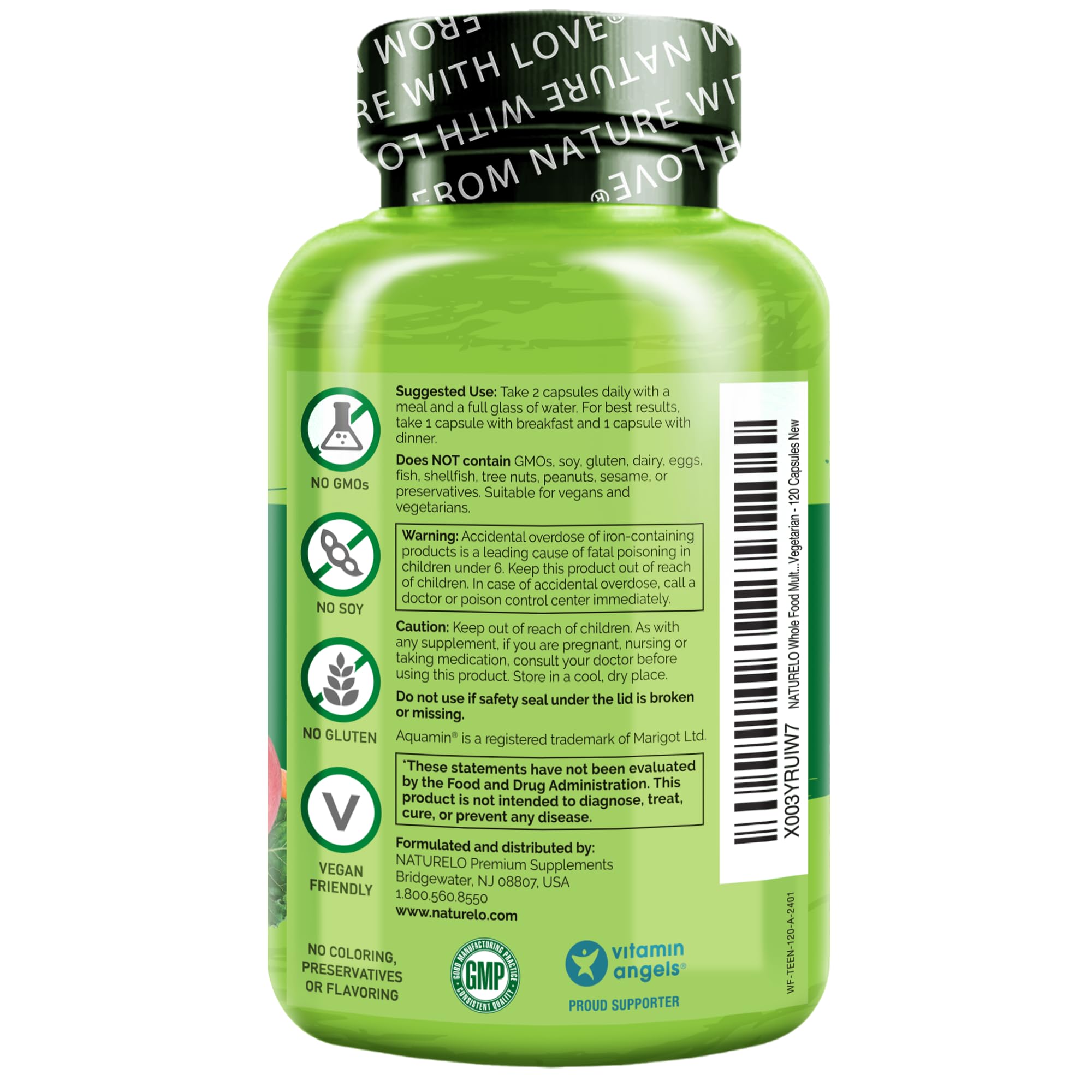 NATURELO vitaminas de origen vegetal para adolescentes, formulación vegetariana apta para dietas.