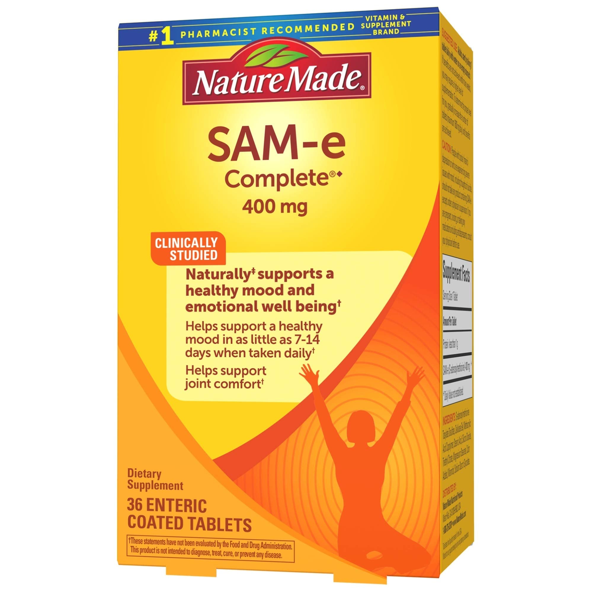 Nature Made SAM-e Complete: frasco en estante como parte del autocuidado.