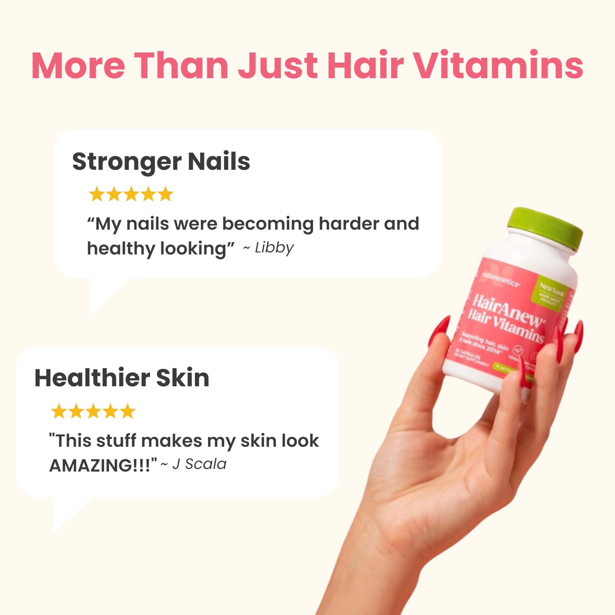 Naturenetics HairAnew: ingredientes clave como bambú y sílice para el cabello.