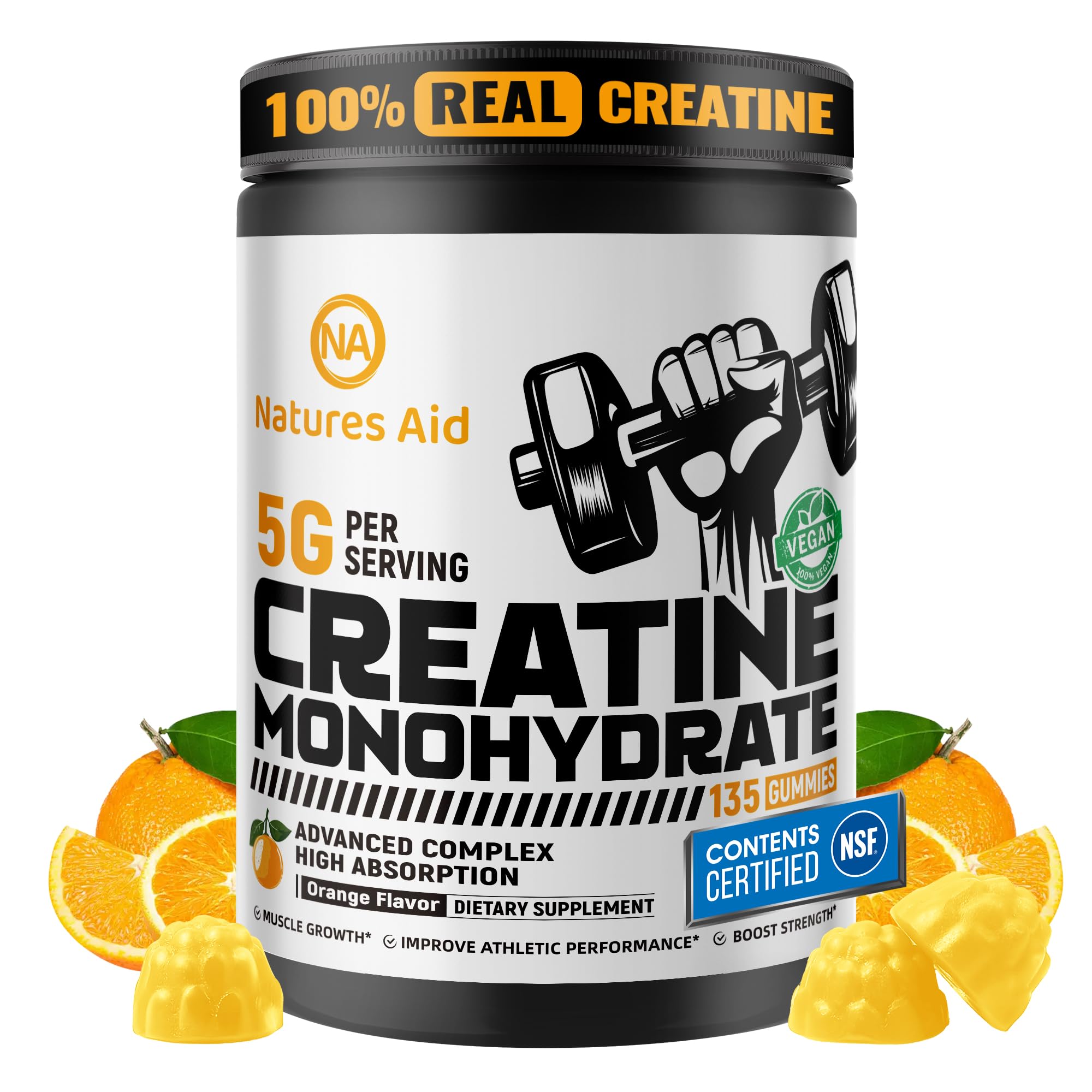 Natures Aid Creatina Gominolas, envase práctico para entrenar