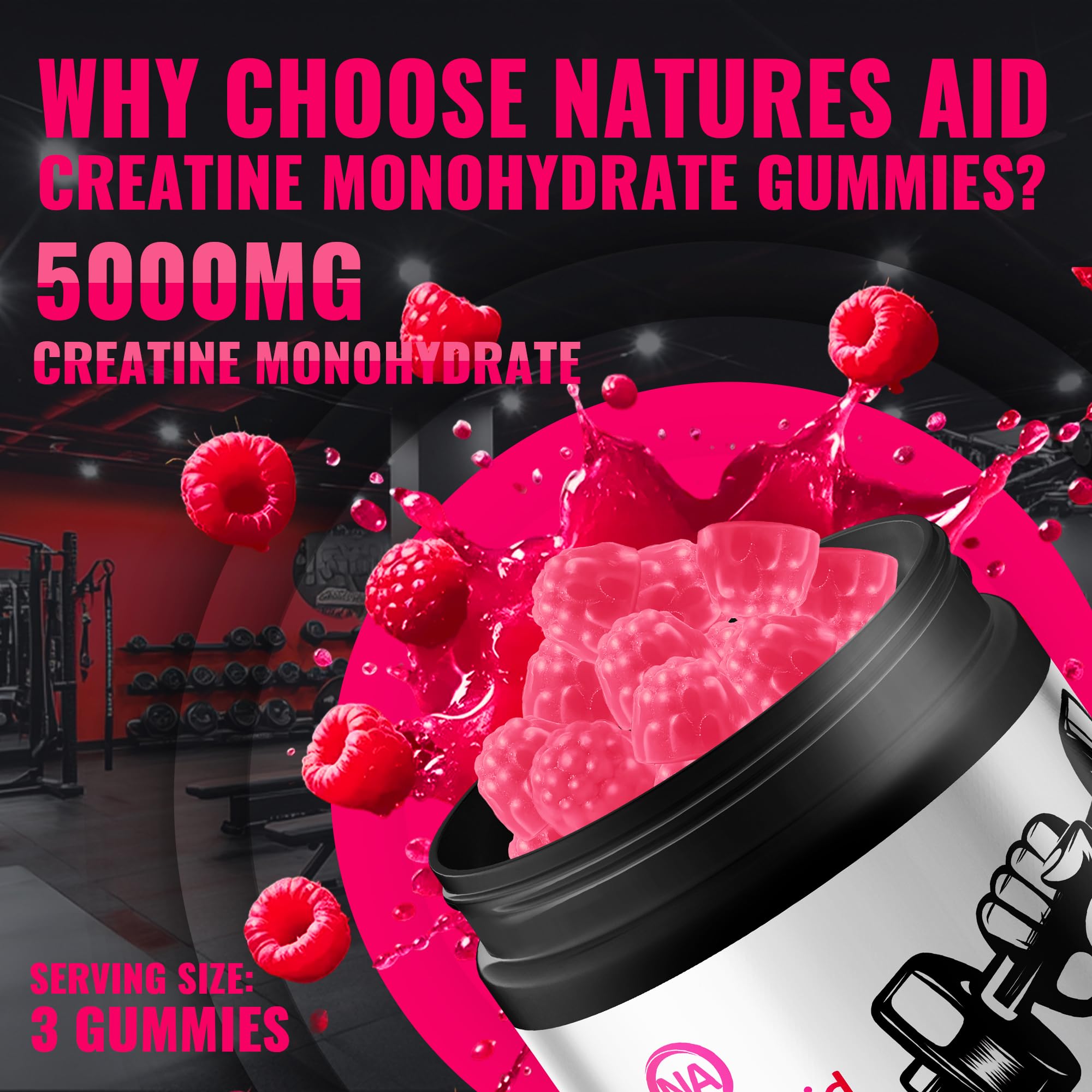 Natures Aid Creatine Gummy, uso pre-entrenamiento en el gimnasio.