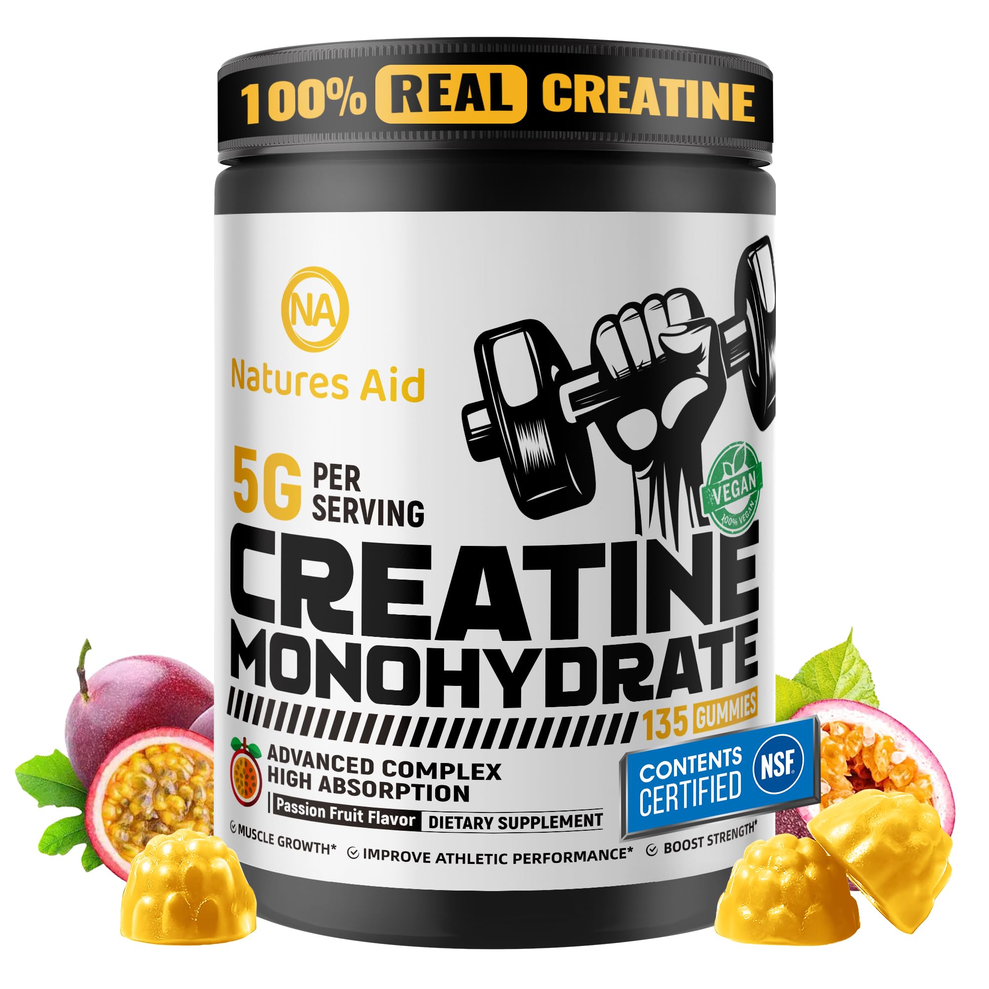 Natures Aid Creatine Monohydrate Gummies porción para energía sostenida en entrenamientos