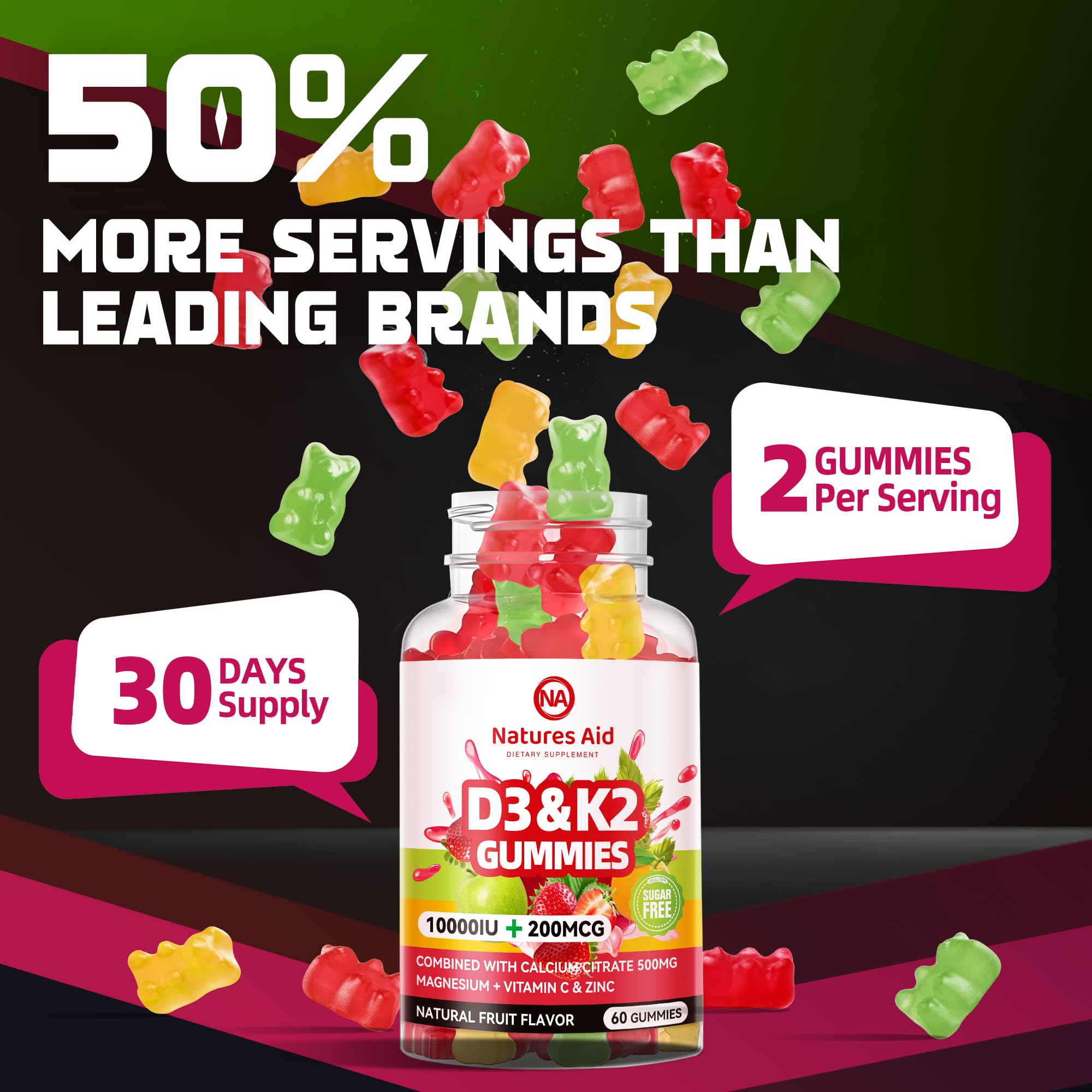 Natures Aid gominolas D3K2 favorecen la inmunidad y energía diaria