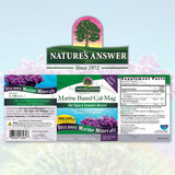 Nature's Answer Cápsulas CaMg, etiqueta visible, información clara para consumo.