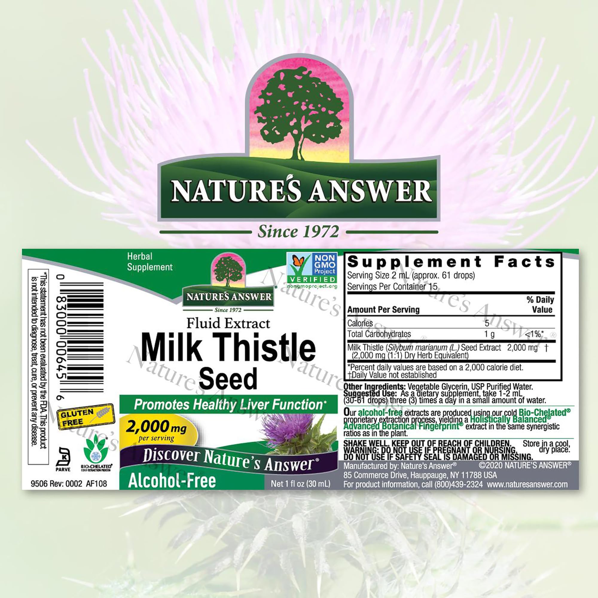 Nature’s Answer Cardo Mariano, uso diario: extracto líquido sin alcohol, fácil de incorporar