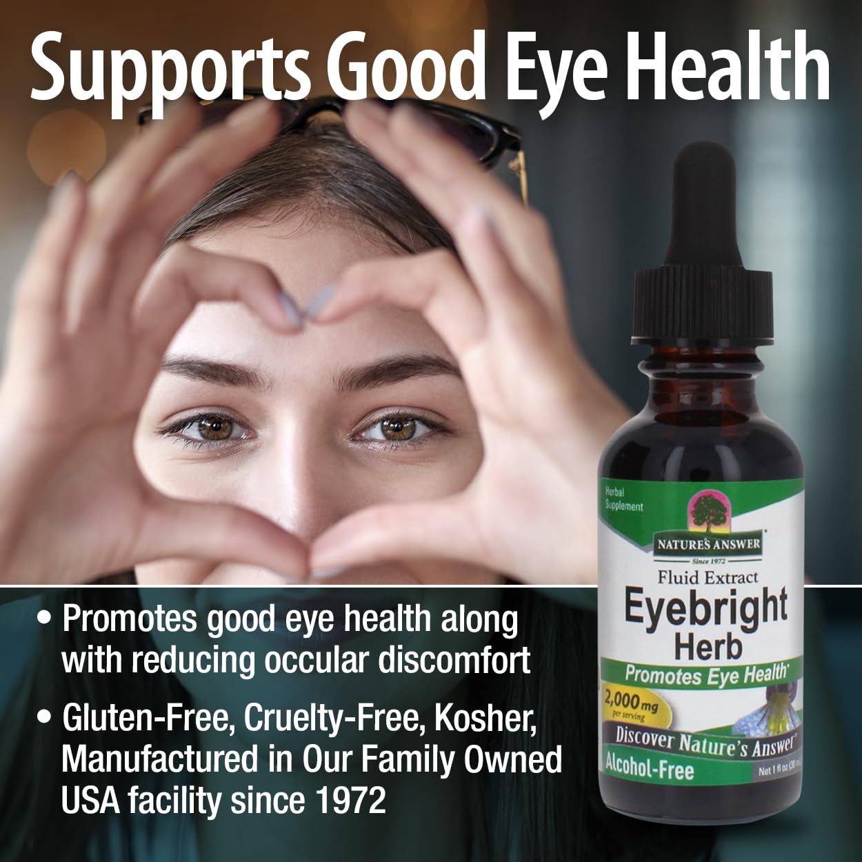 Nature's Answer Eyebright, etiqueta clara para conocer el extracto ocular.