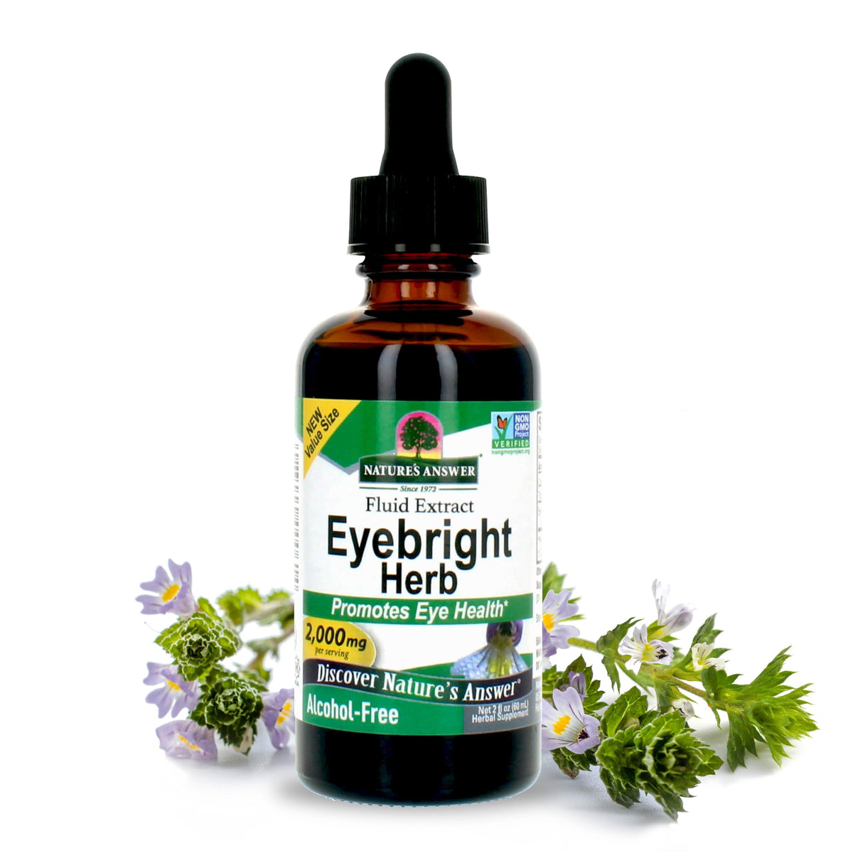 Nature's Answer Eyebright, bote vertido, apoyo suave para la salud ocular diaria.