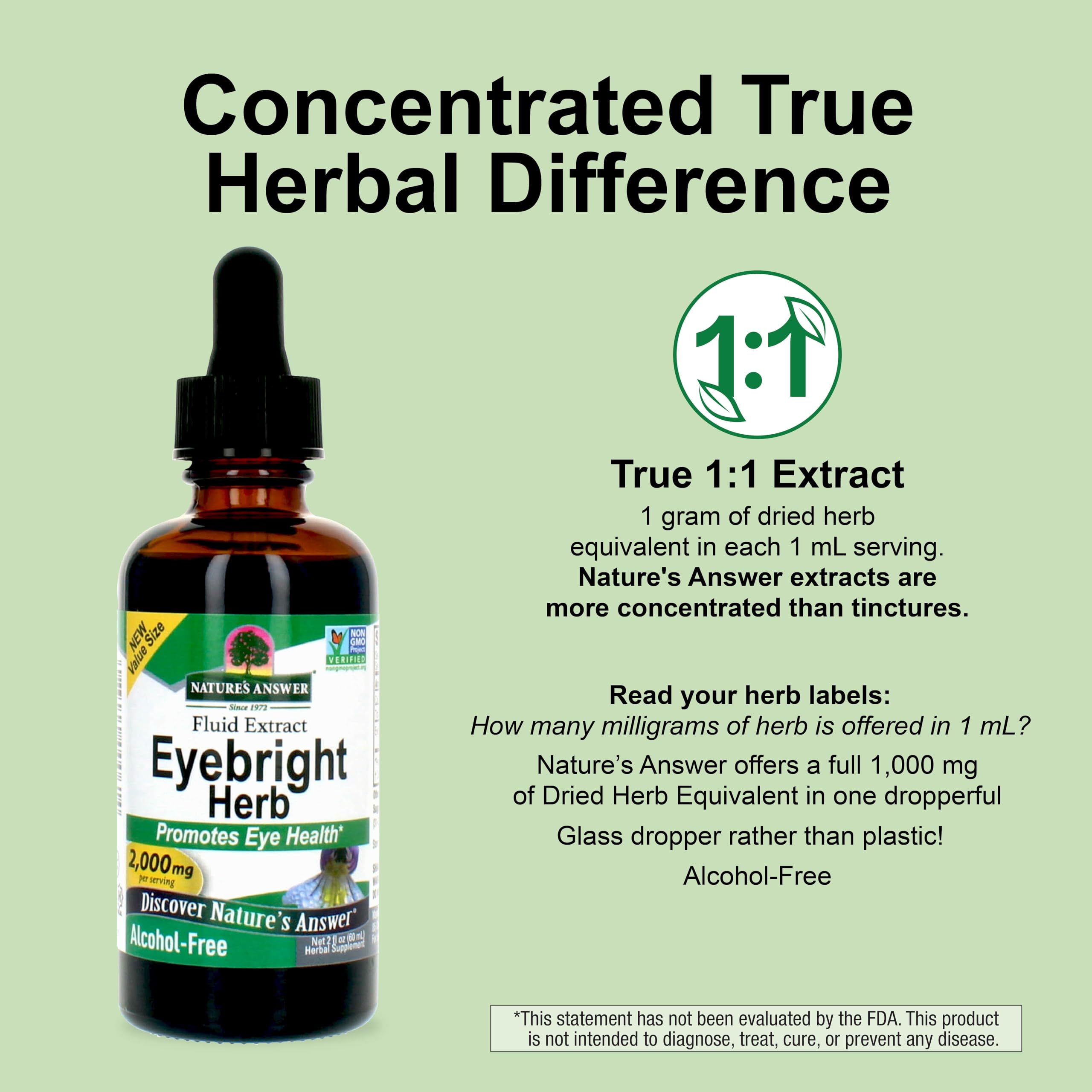 Nature's Answer Eyebright, integridad herbal garantizada, calidad constante de planta a botella.