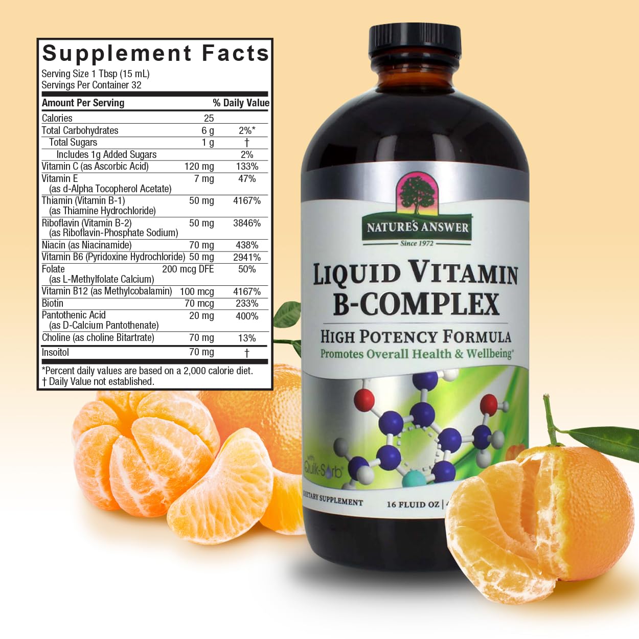 Nature's Answer Liquid Vitamin B-Complex, envase sin gluten y sin benzoato.