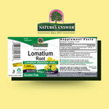 Nature's Answer Lomatium: etiqueta del frasco con indicaciones de uso.