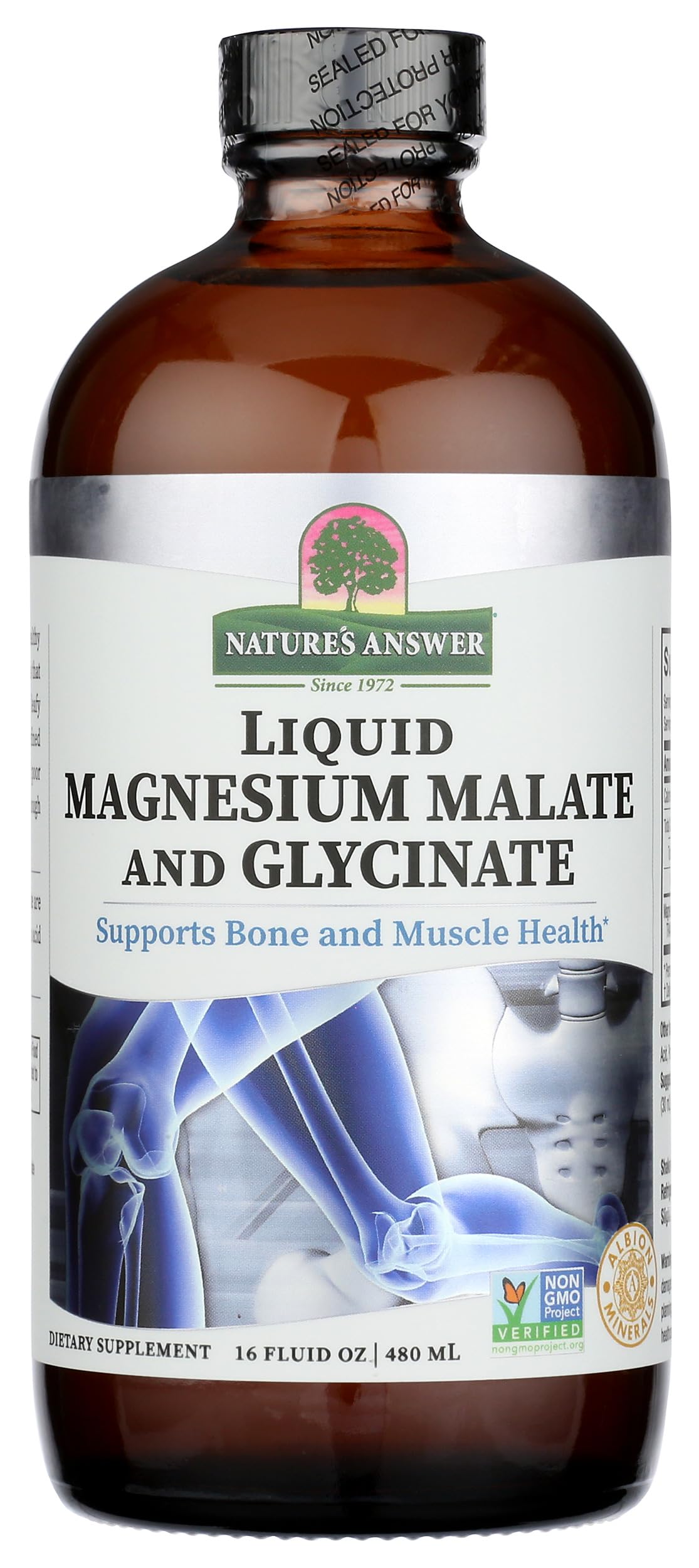 Nature's Answer magnesio líquido Malato-Glicinato: botella con gotero para absorción rápida.