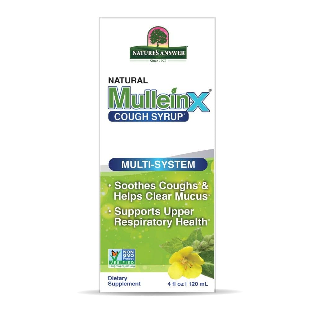 Nature's Answer Mullein-X, etiqueta frontal del producto para uso diario respiratorio