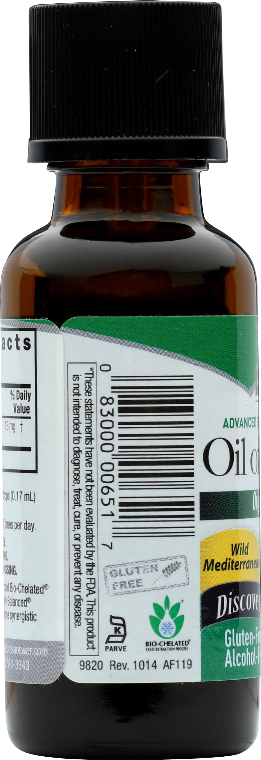 Nature's Answer oregano oil: etiqueta detallada con indicaciones de uso