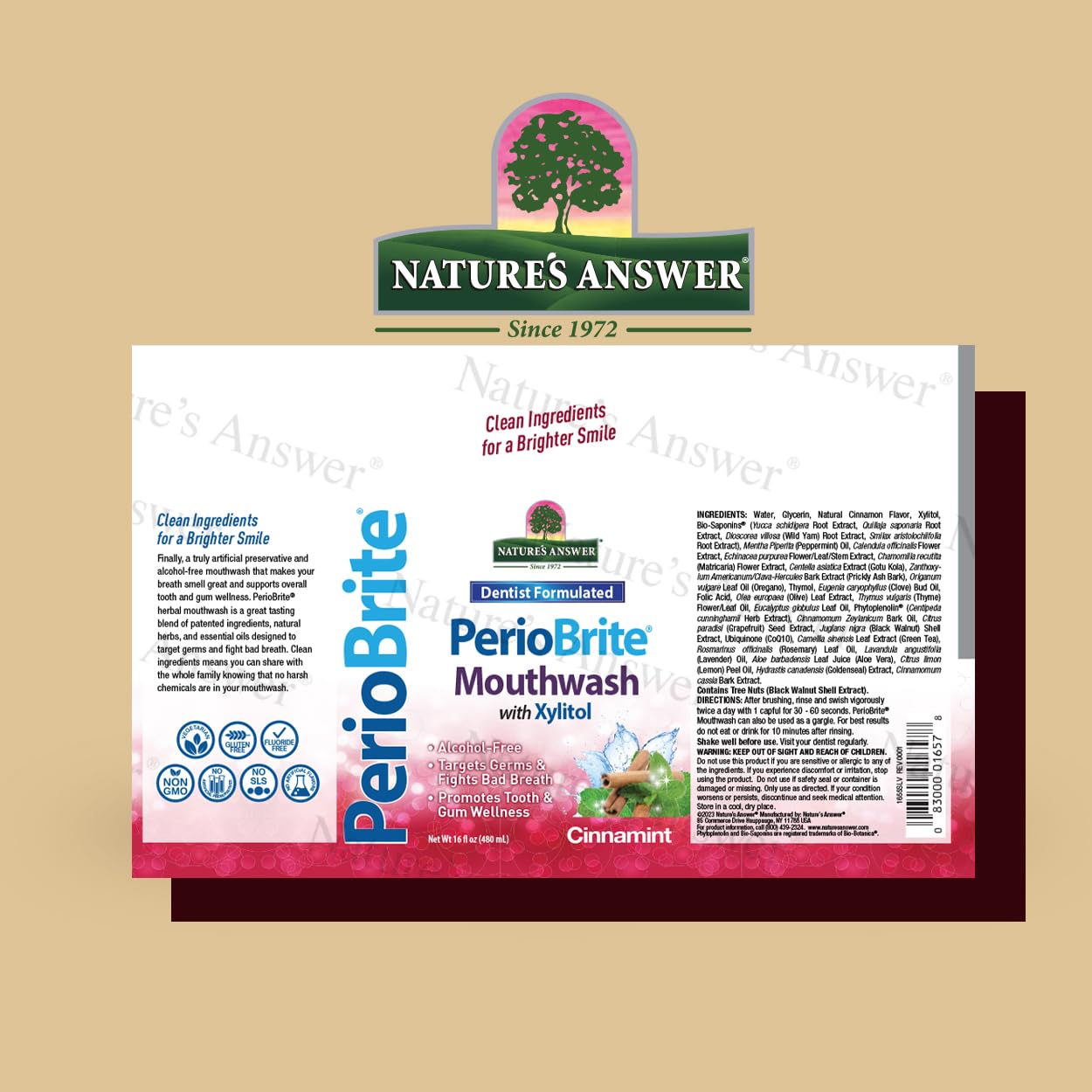 PerioBrite Nature’s Answer Cinnamint: fórmula sin alcohol para uso diario.