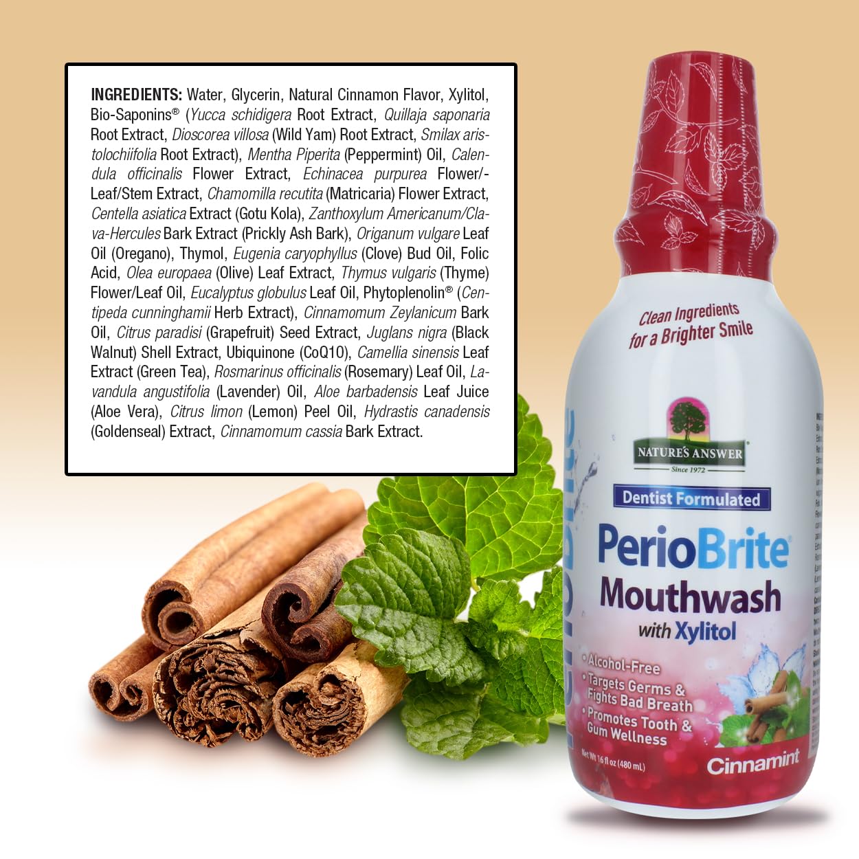 PerioBrite Nature’s Answer: envase de 473 ml incluido para conveniencia.