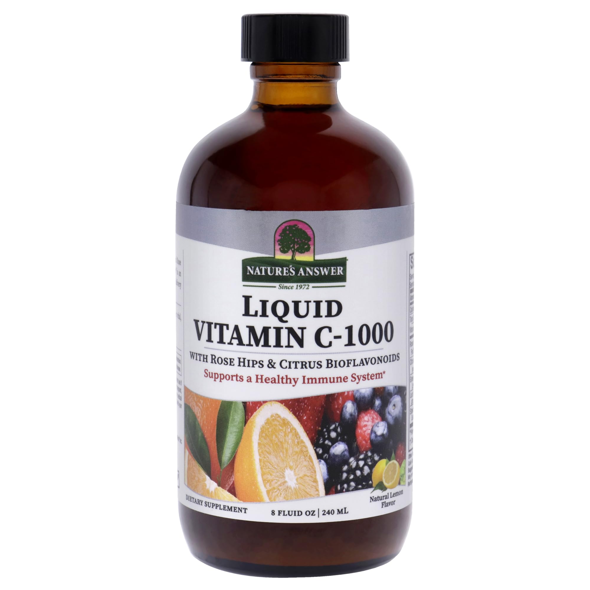 Nature's Answer Vitamina C Líquida 1000 mg, botella destacada, posible apoyo al sistema inmune diario.