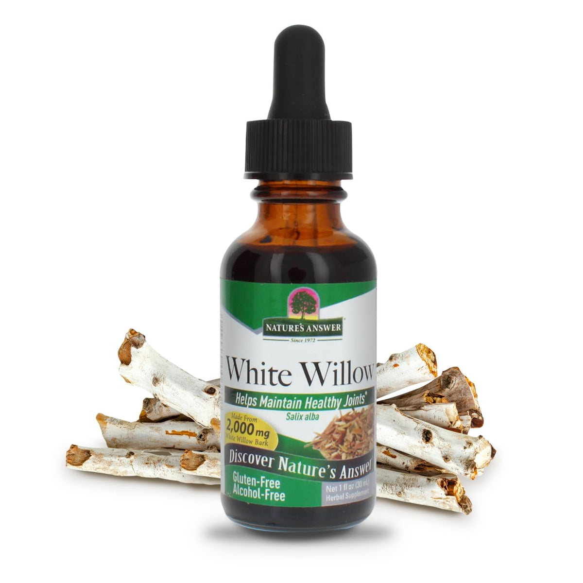 Nature's Answer White Willow Bark, botella tintura: apoyo diario para articulaciones.