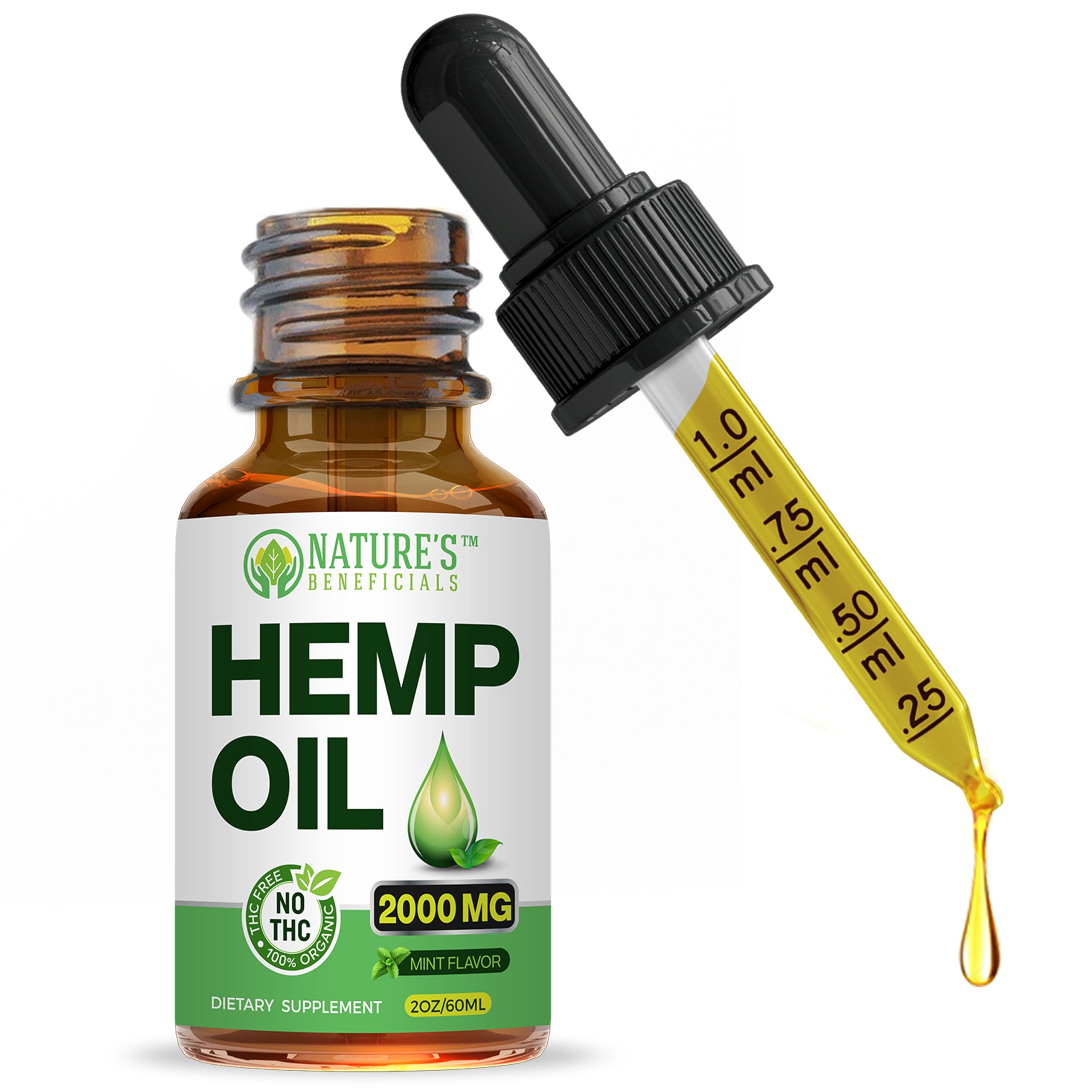 Nature's Beneficials: botella de gotas de cáñamo 2000 mg para uso diario.