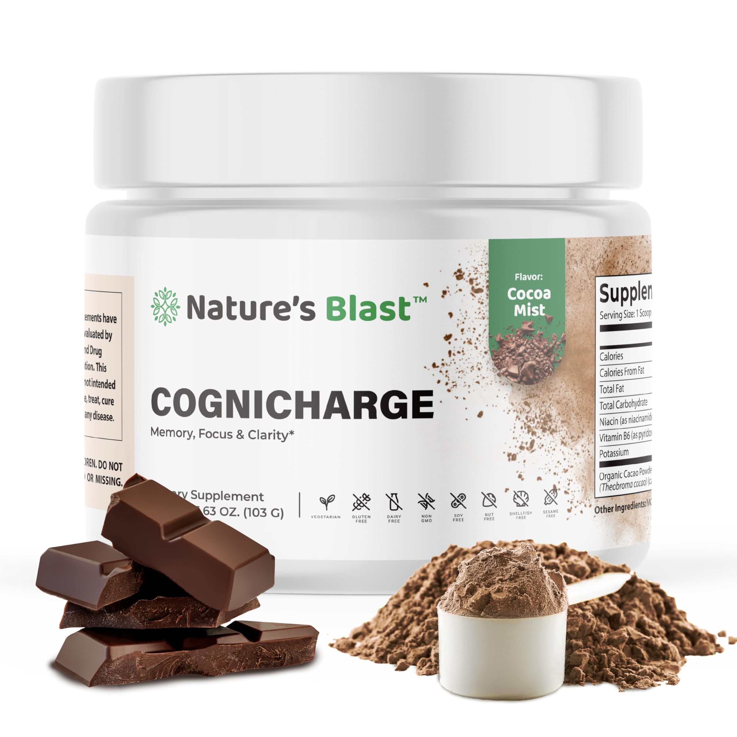 Envase de Cognicharge de Natures Blast, práctico para almacenar y empezar cada dosis