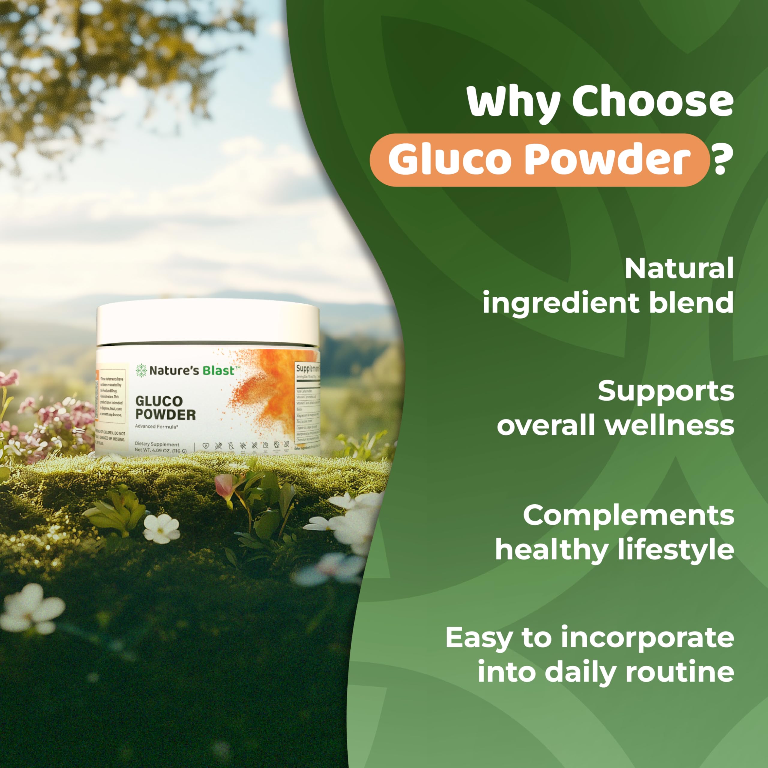 Cuchara medidora de Gluco-Powder facilita la dosis diaria.