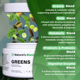 Mezcla de NATURES BLAST Verdes en agua, preparación rápida para beber.