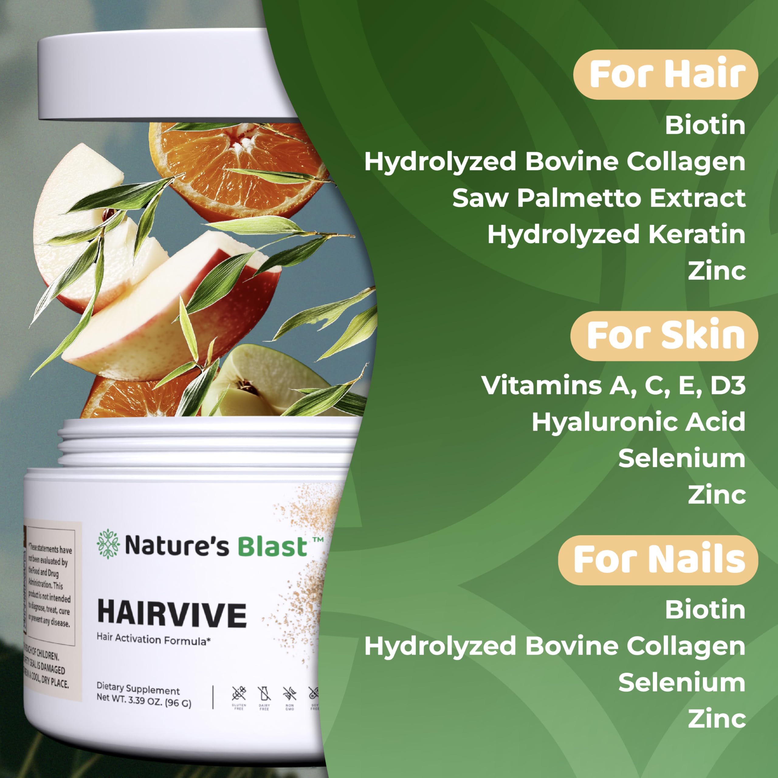 Envase de HairVive NATURES BLAST en estante, listo para tu rutina.