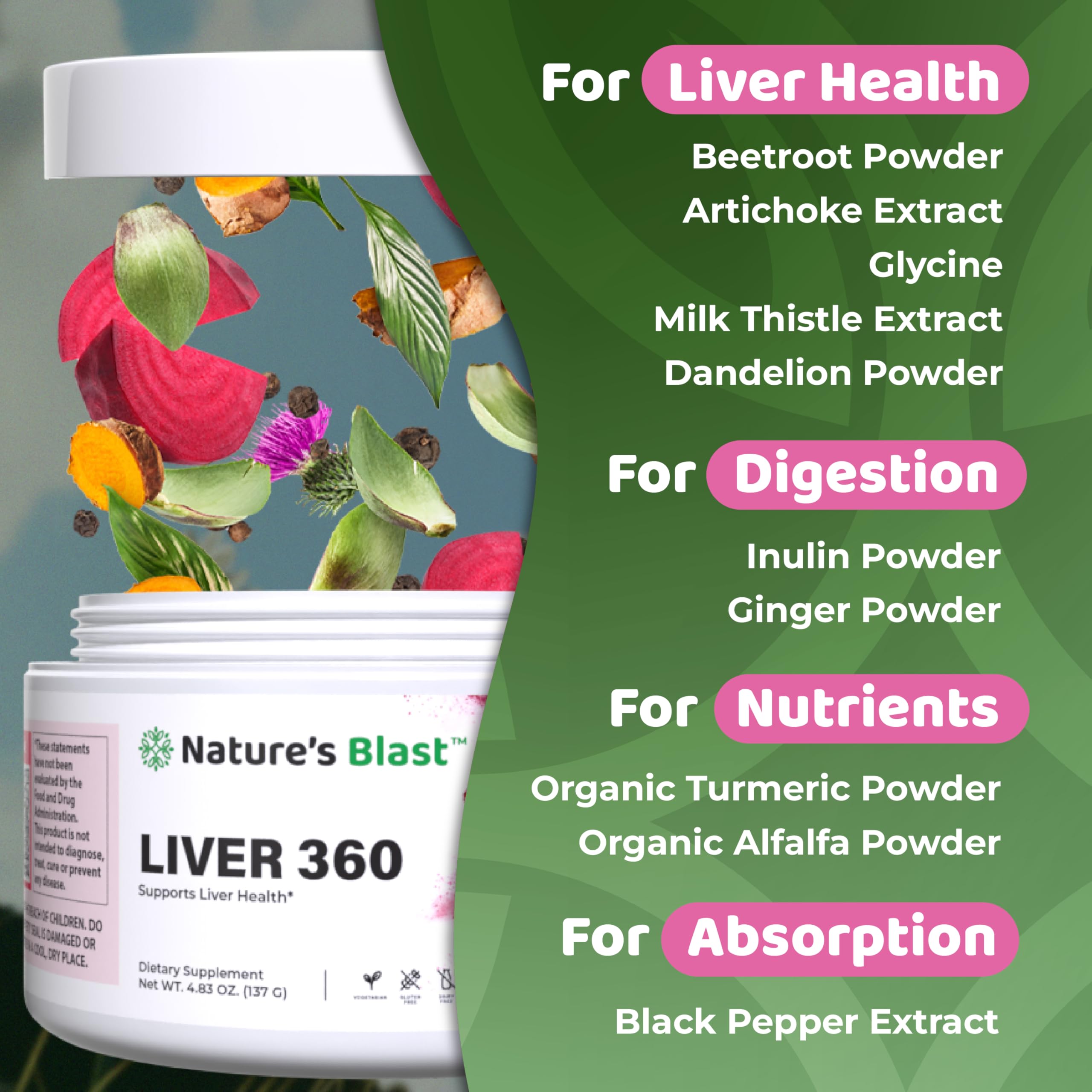 NATURES BLAST etiqueta clara: información de ingredientes y modo de uso