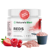 NATURES BLAST Reds, bote frontal, perfecto para energía diaria.
