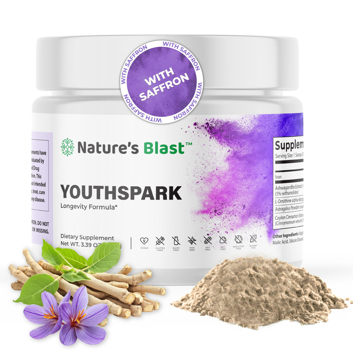 NATURES BLAST YouthSpark envase polvo-fruta para energía diaria y bienestar general